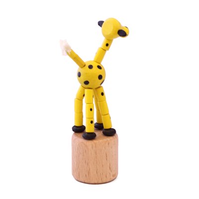 ドイツ製の脱力人形（プッシュパペット）ボタンを押すとキリンがぐにゃっと倒れる！大人から子供まで楽しめる木製玩具です。