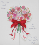 母の日　カード(カット&リボン）バラの花束