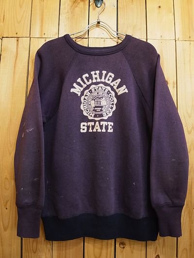60s Vintage Flock Print College Sweat - S.O used clothing Online shop