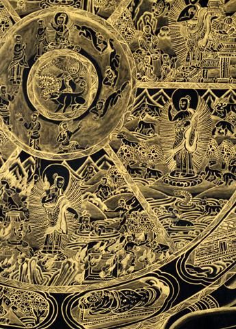 ◇六道輪廻図（Wheel of Life）/タンカ／仏画／曼荼羅／チベット-BB