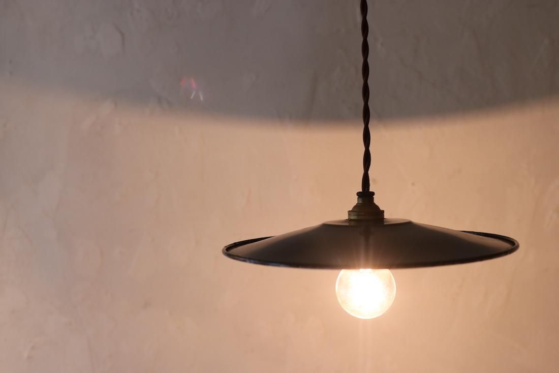 フランスアンティーク琺瑯ランプセット（紺）/シェード付ペンダント