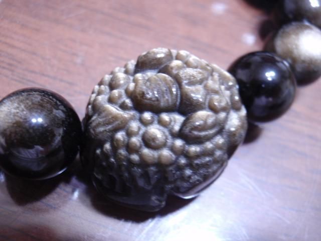 ゴールドルチル&オブシディアン貔貅 パワーストーンブレスレット 願望実現】天然石 ゴールデンオブシディアン 貔貅（ひきゅう