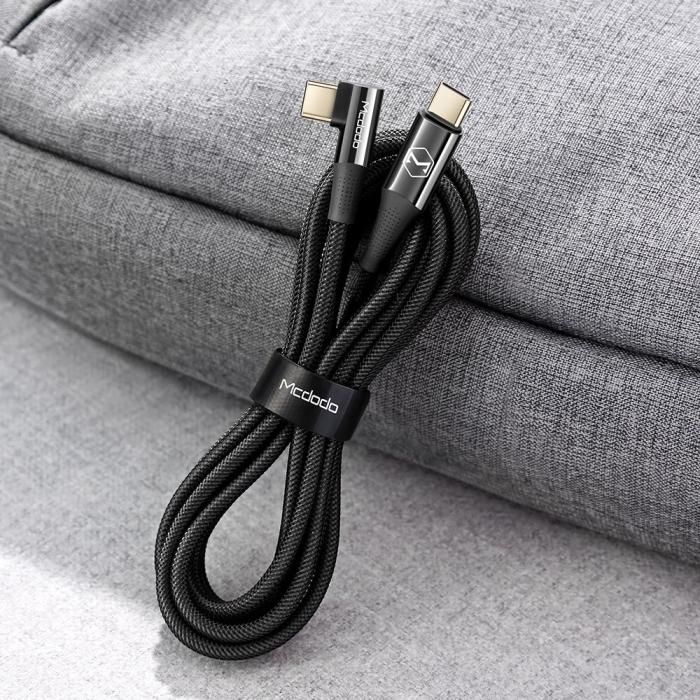 Mcdodo USB タイプC 充電ケーブル L字型コネクタ 両面挿せるプラグ 90度曲げ PD100W 急速充電 高速データ転送 高耐久 断線防止  ナイロン編み 金メッキ コード Android Type-C機器対応 /100W 90 Degree Type-c to Type-C Cable 2m