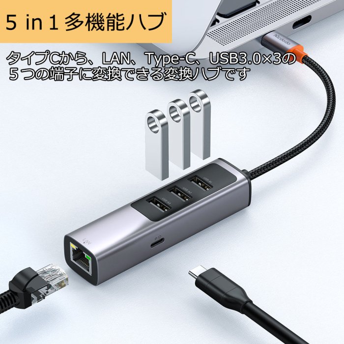 5-in-1 USB 3.0 Type C 重た ハブ HDMIアダプタ