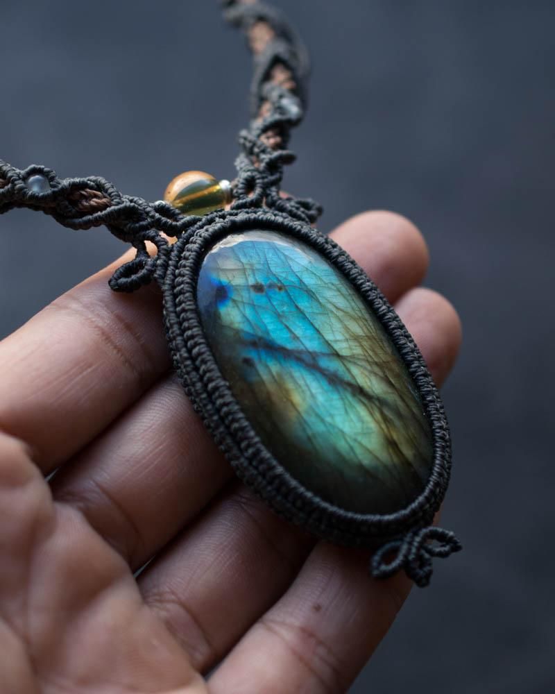 ラブラドライト＋ブルーアンバー／ネックレス - 天然石＋