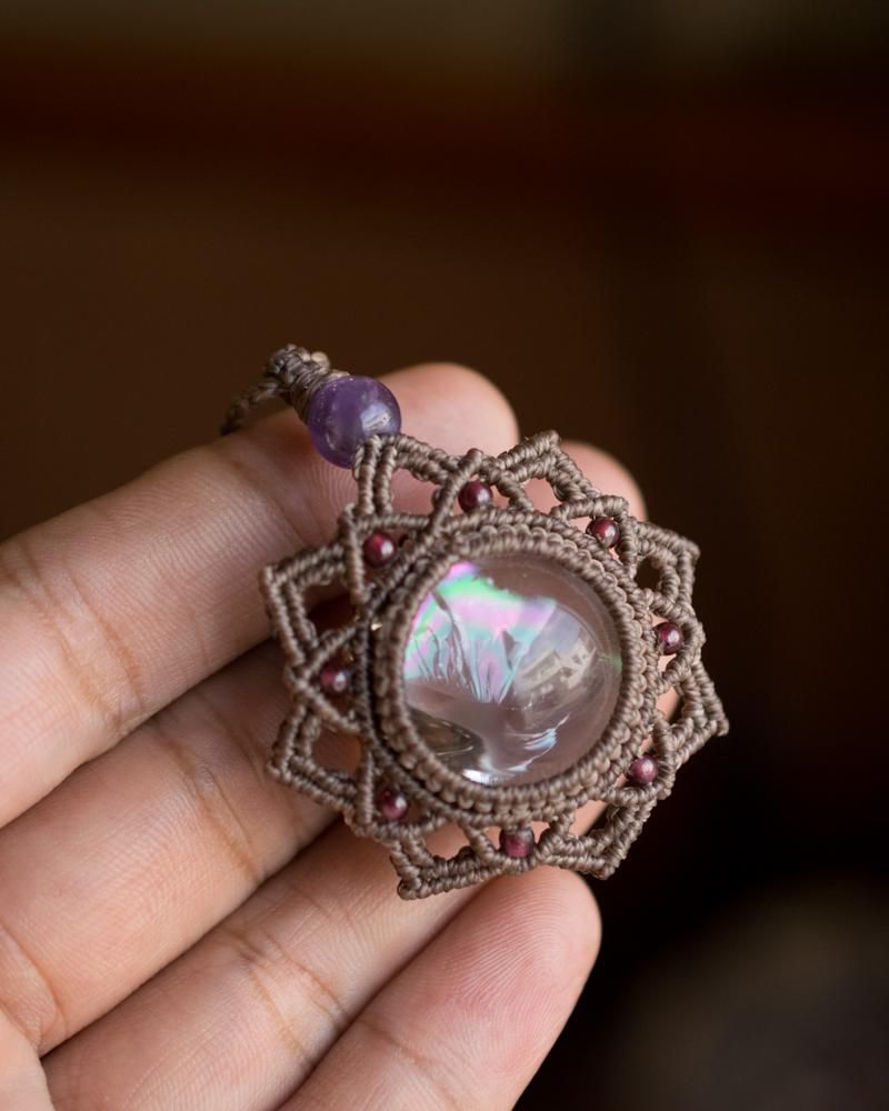 アイリスクォーツ003／マクラメペンダント - 天然石＋マクラメ