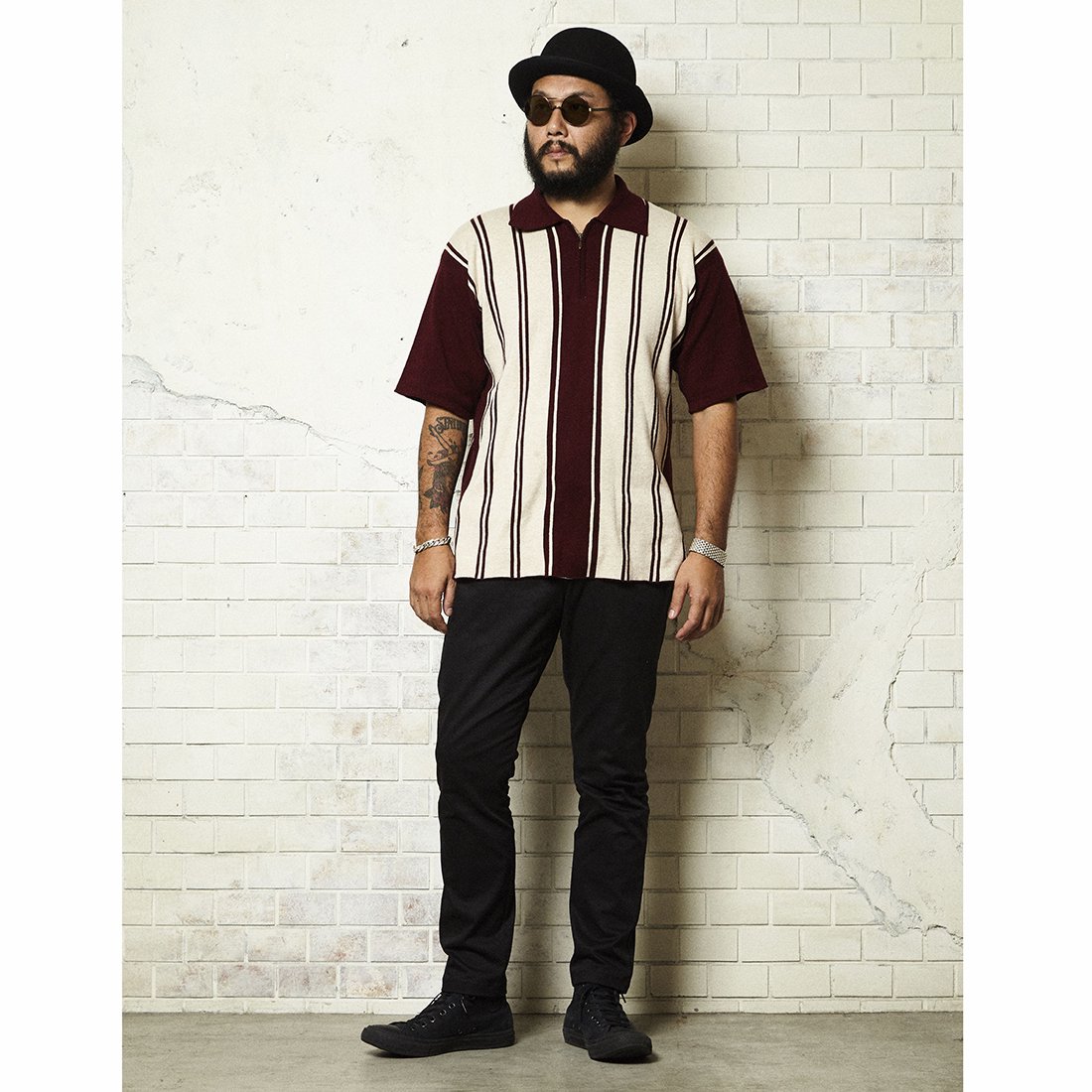 KEBOZ JACQUARD STRIPE KNIT POLO-