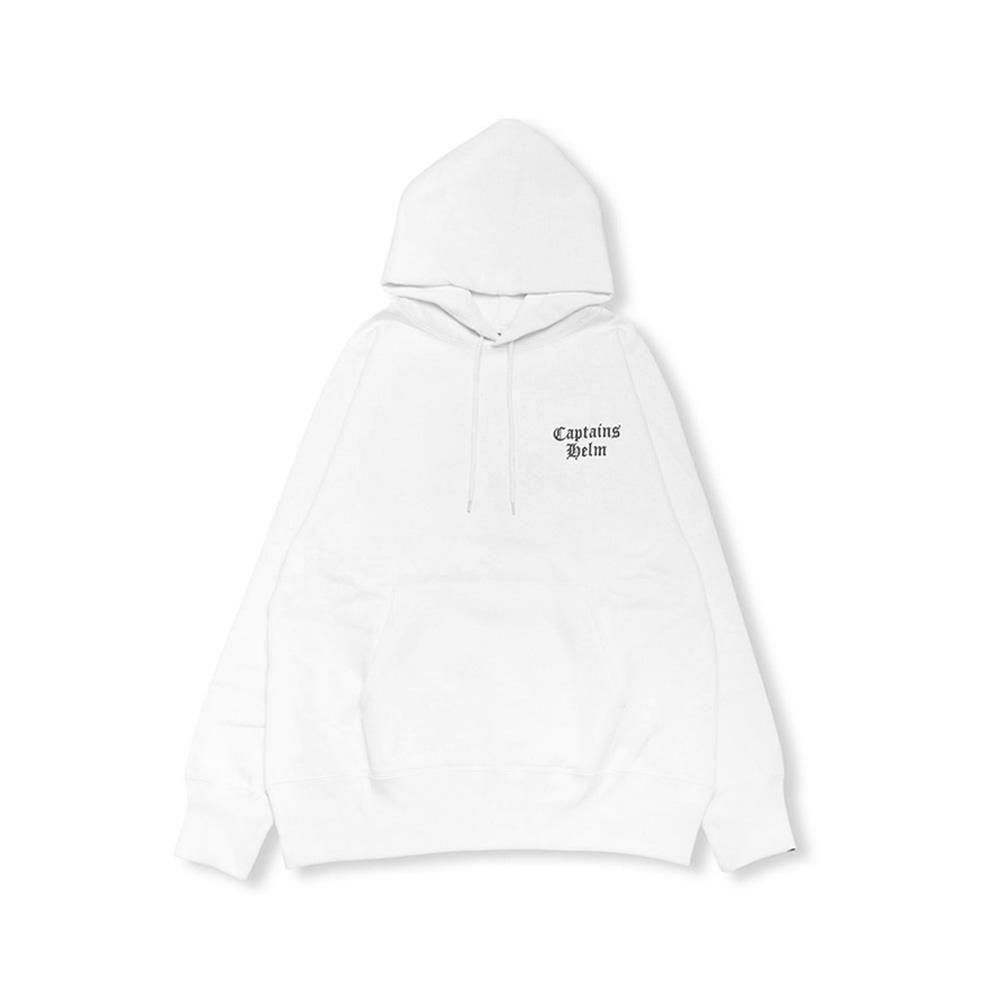 CAPTAINS HELM#OLD ENGLISH LOGO HOODIE -WHITE-