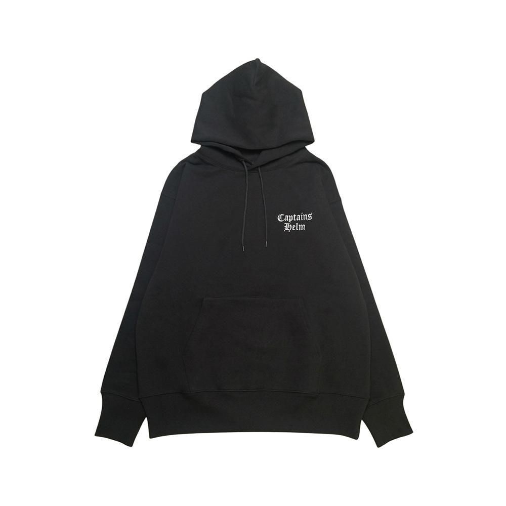 CAPTAINS HELM#OLD ENGLISH LOGO HOODIE -BLACK-