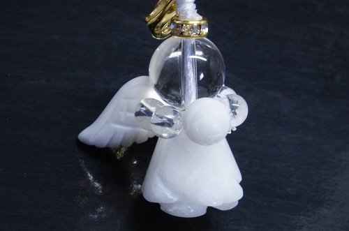 天然石 天使のストラップ(エンジェルストラップ) ホワイトオニキス 