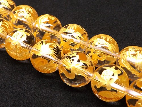 四神彫り水晶（一粒に四体の彫りがあり） 金彫り 粒売り サイズ 12mm