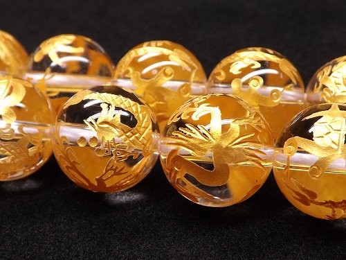 四神彫り水晶（一粒に四体の彫りがあり） 金彫り 粒売り サイズ 12mm 