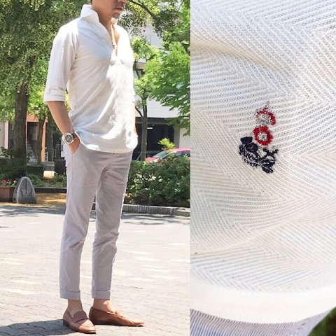 GUY ROVER 【ギ・ローバー】 コットンヘリンボーン・カッタウェイカラー・カプリシャツ （White） - IL MARE ONLINE  STORE ｜ イル・マーレ オンラインストア