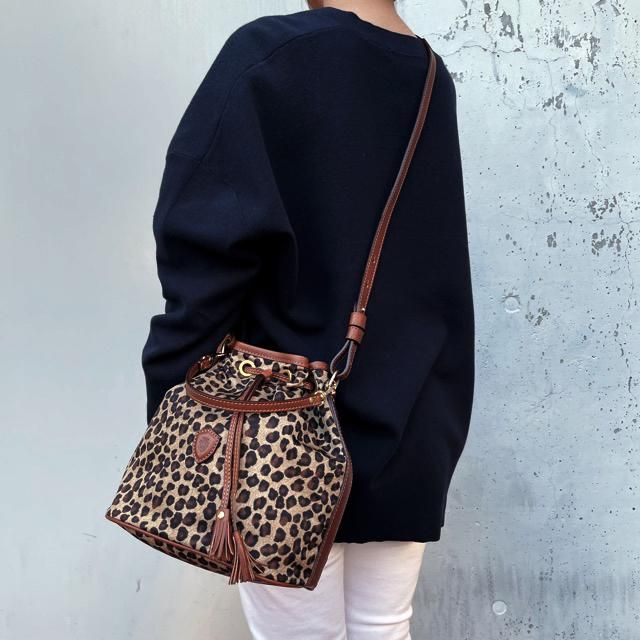 Felisi 【フェリージ】 Hand Bag with Strap ナイロン×バケッタレザー2WAY巾着型ハンドバッグ （Leopard） -  IL MARE ONLINE STORE ｜ イル・マーレ オンラインストア