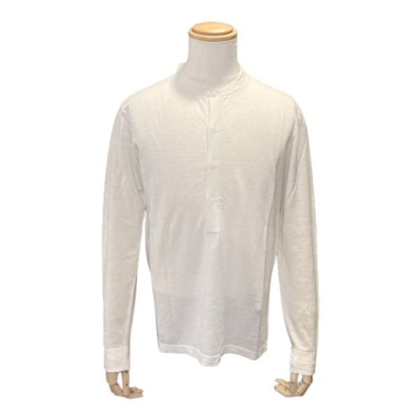 BAFY コットン混リネン ディープヘンリーネック ニット ホワイト 46