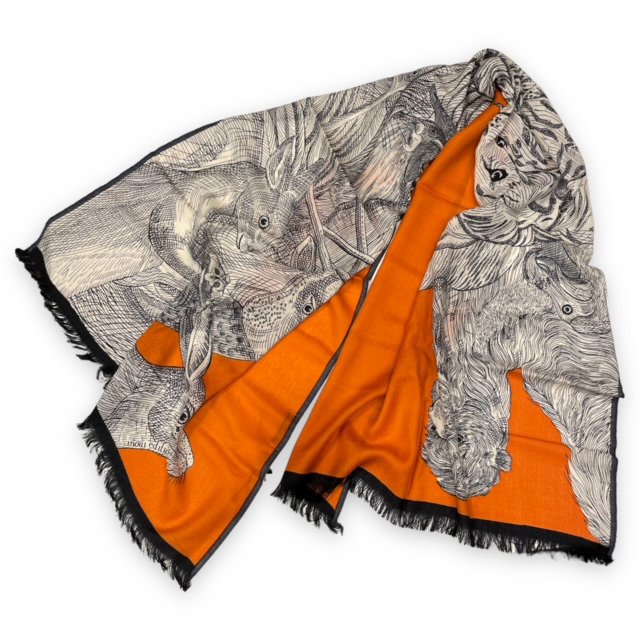 INOUI EDITIONS 【イヌイ・エディションズ】 ”Wool Scarf / Etole 70 Thadeus”  アニマルプリント・ウールストール（Orange） - IL MARE ONLINE STORE ｜ イル・マーレ オンラインストア