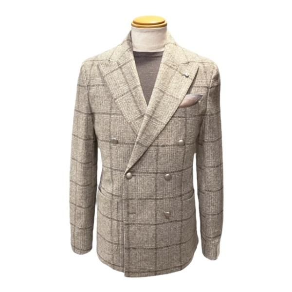 L.B.M. 1911 【エルビーエム1911】 ”Dandy Jacket 2813 Regular”  ウールジャージー・ウィンドウペーン・テーラードジャケット （Grey Beige） - IL MARE ONLINE STORE ｜ イル・マーレ  オンラインストア