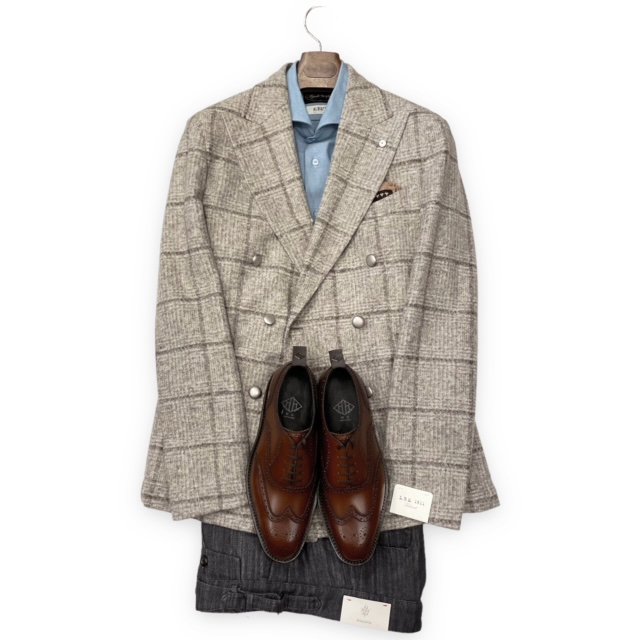 L.B.M. 1911 【エルビーエム1911】 ”Dandy Jacket 2813 Regular”  ウールジャージー・ウィンドウペーン・テーラードジャケット （Grey Beige） - IL MARE ONLINE STORE ｜ イル・マーレ  オンラインストア