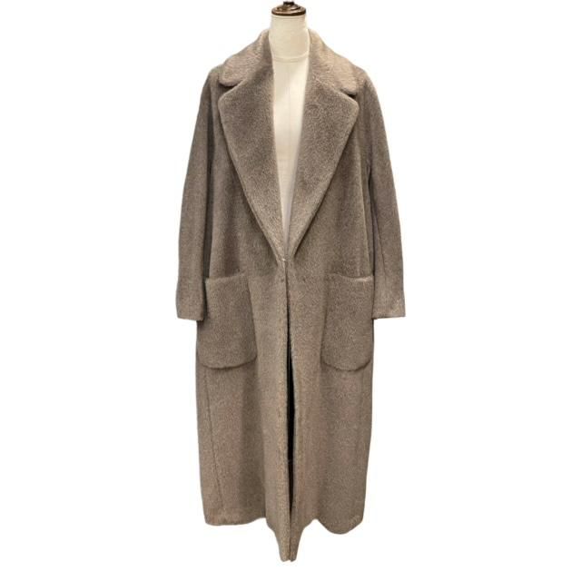 MAX MARA ベルトコート アルパカシャギー 38 ダークブラウンヴァージンウール48%