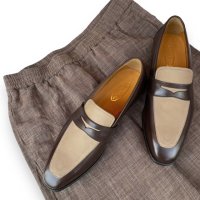 Agnelli & Sons 【アニエッリ・アンド・サンズ】”6503”DU PUY社CHATEAUBRIAND×TOILEコンビネーションローファー（D.Brown/Beige）