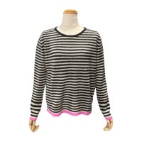 Jumper1234 【ジャンパー1234】 ”LITTLE STRIPE CREW” カシミア・コントラストボーダー・クルーネック（Black/Marble/Peony）<img class='new_mark_img2' src='https://img.shop-pro.jp/img/new/icons20.gif' style='border:none;display:inline;margin:0px;padding:0px;width:auto;' />