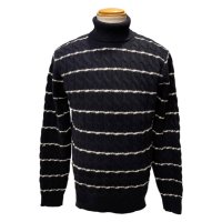 WOOL ＆ CO 【ウール・アンド・コー】 ケーブル編ボーダー・タートルネック （Navy）<img class='new_mark_img2' src='https://img.shop-pro.jp/img/new/icons20.gif' style='border:none;display:inline;margin:0px;padding:0px;width:auto;' />