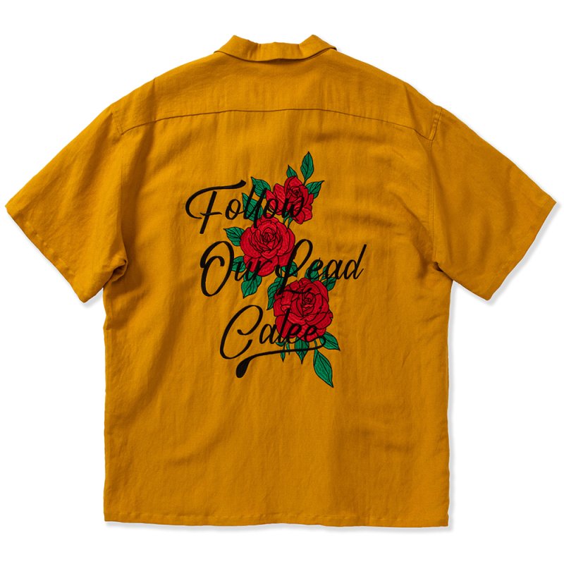 CALEE】（キャリー）R/L FOL Embroidery S/S shirtオープンカラーシャツ【MUSTARD】【送料無料】