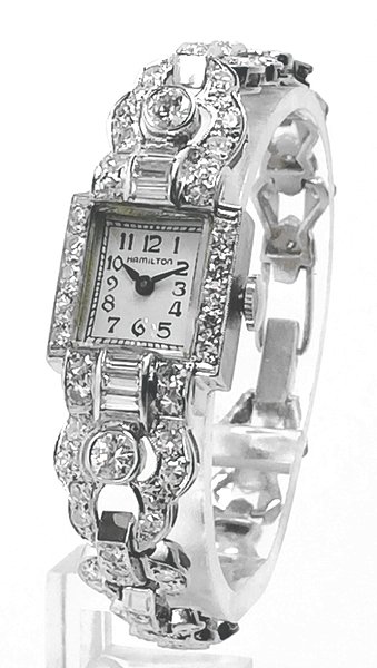 ハミルトン　ベルトもプラチナ・ダイヤブレス　レディース　アンティーク腕時計