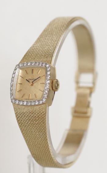 オメガ ダイヤ巻き 14金イエローゴールド ブレス一体型 レディースアンティーク腕時計