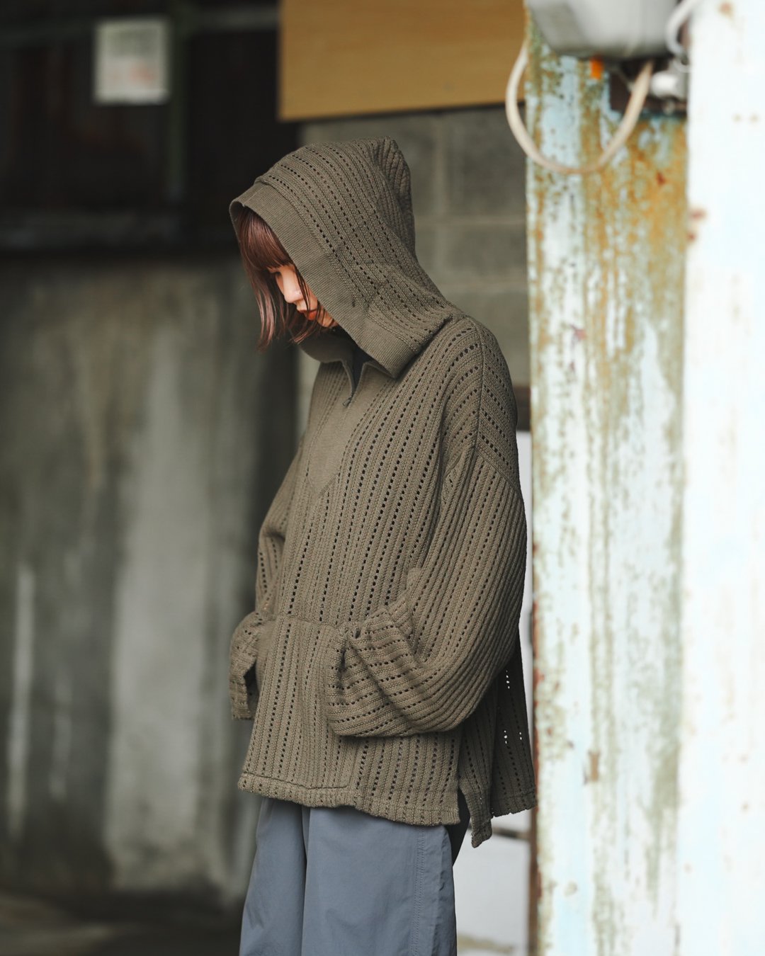 DeMarcoLab[デマルコラボ] | VENT KNIT BAJA HOODIE - Army