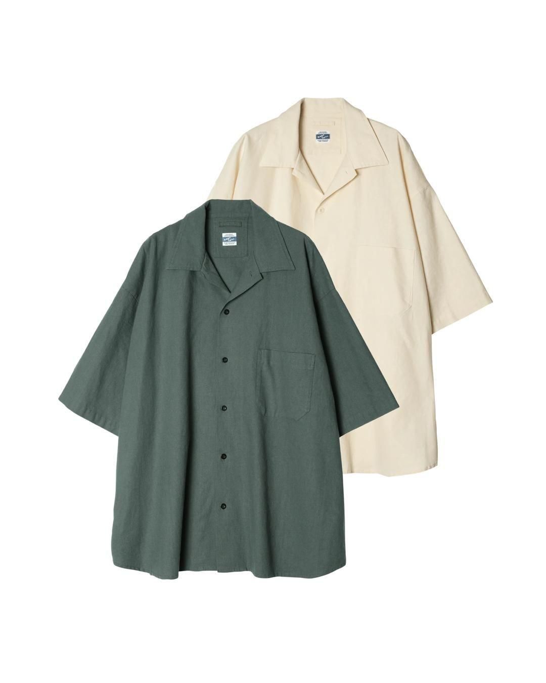 ARMY TWILLCOTTON LINEN SLAB BIG HALF SLEEVE SHIRT