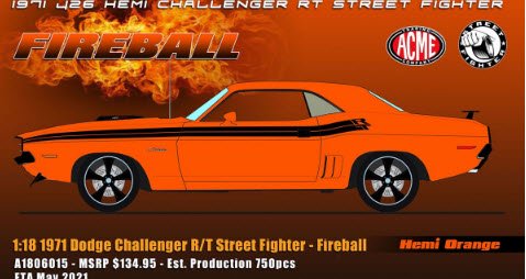 ACME A1806015 1/18 1971 Dodge Challenger R/T Street Fighter - Fireball -  ミニチャンプス専門店　【Minichamps World】