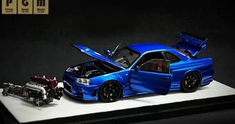 PGM✖️ワンモデル　1/43 スカイラインR34フル開閉　 Blue 新品 PGM✖️ワンモデル 1/43 スカイラインR34フル開閉 Blue 新品
