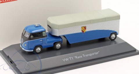 シュコー Schuco 452001500 1/64 フォルクスワーゲン VW T1 レーストランスポーターContinental Motors  Porsche Race cars vans ブルー - ミニチャンプス専門店　【Minichamps World】