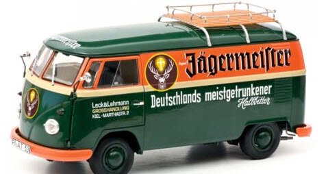 シュコー Schuco 450026900 1/18 フォルクスワーゲン VW T1b panel van Jägermeister グリーン /  オレンジ - ミニチャンプス専門店　【Minichamps World】