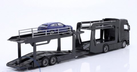 ブラーゴ Bburago 18-31465 1/43 スカニア Scania S730 Car transporter ブラック with  ランボルギーニ ブルーメタリック - ミニチャンプス専門店　【Minichamps World】