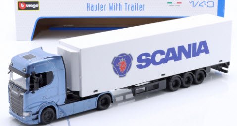 ブラーゴ Bburago 18-31468 1/43 スカニア Scania S730 Semi-trailer truck with  semi-trailer Scania ホワイト / ブルー - ミニチャンプス専門店 【Minichamps World】