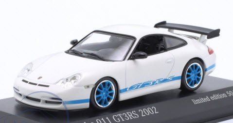 ミニチャンプス 403062029 1/43 ポルシェ 911 (996) GT3 RS 2002 ホワイト / blueness rims 特注品  - ミニチャンプス専門店　【Minichamps World】