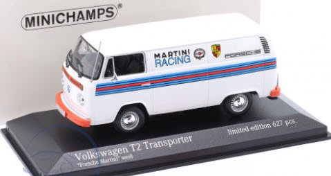 ミニチャンプス 943053065 1/43 フォルクスワーゲン VW T2 Delivery Van Porsche Renndienst  Martini design 1972 ホワイト 特注品 - ミニチャンプス専門店　【Minichamps World】