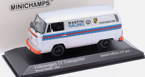 ミニチャンプス 943053066 1/43 フォルクスワーゲン VW T2 bus Porsche Renndienst Martini  Design 1972 シルバー 特注品 - ミニチャンプス専門店　【Minichamps World】