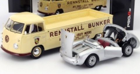 シュコー 450007700 1/18 VW T1 カートランスポーター Bunker & ポルシェ 550 Spyder セット -  ミニチャンプス専門店　【Minichamps World】