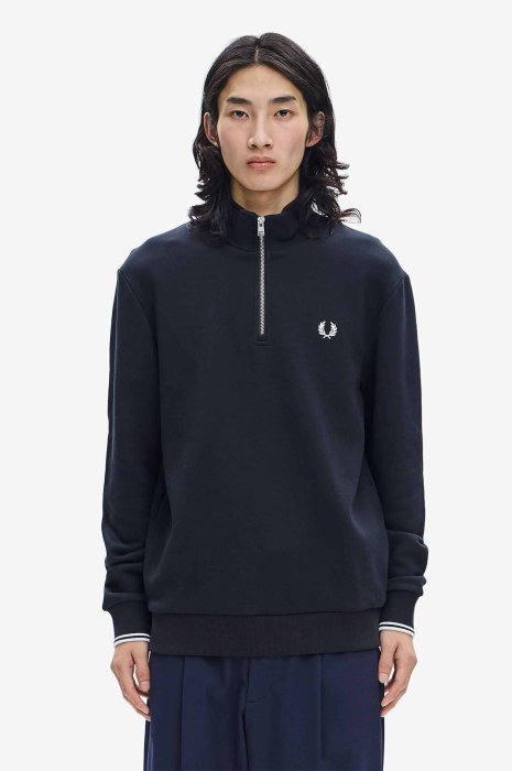 FRED PERRY (フレッドペリー) Half Zip Sweatshirt 102：BLACK [M3574