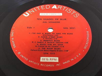 Schaefer Hal/ Ten Shades Of Blue/ United Artists/ UAL-3021/ mono - 横浜 桜木町  中古ジャズ＆ボーカルレコード専門店　ベイサイド　ジャズレコード