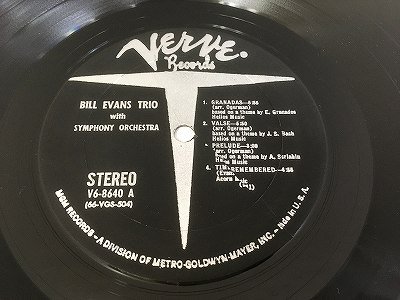 Evans Bill/ Trio With Symphony Orchestra/ Verve/ V6-8640/ stereo - 横浜 桜木町  中古ジャズ＆ボーカルレコード専門店 ベイサイド ジャズレコード