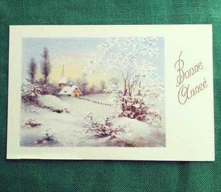 アンティーク クリスマスカード フランス 雪の朝 旅する本屋 古書玉椿 北欧など海外の手芸本 絵本 フォークロア雑貨