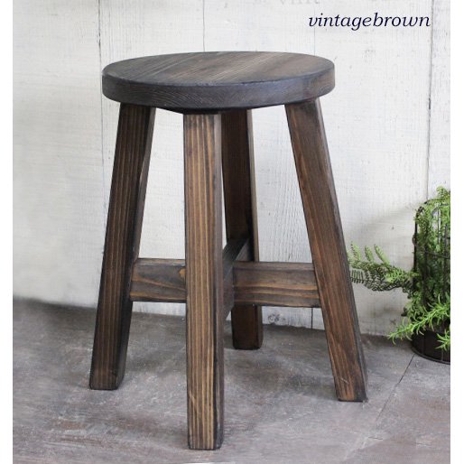 アンティーク風 無垢材スツール  木製／丸椅子／クロス脚