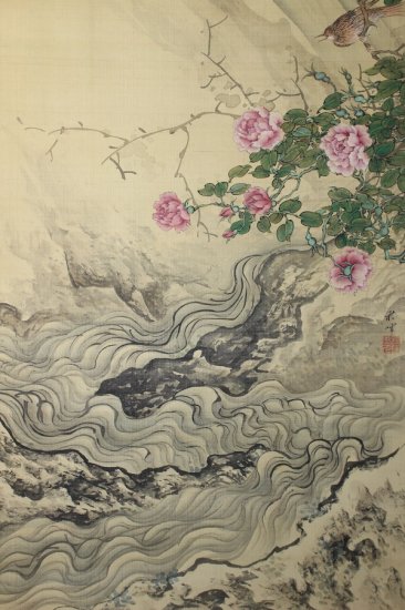 岡本秋暉 極彩色花鳥画 明治百年記念展出品作 - 古美術 山本美術