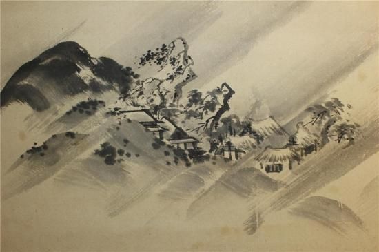松尾芭蕉 書 北向雲竹 画 合作 掛軸 模写 Q-442