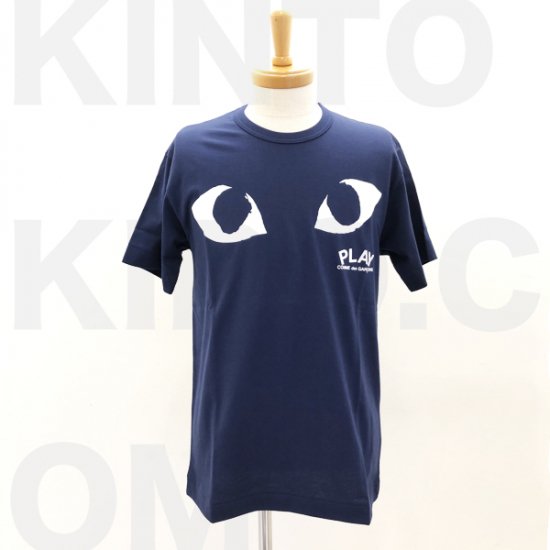 メンズ】PLAY COMME des GARCONS 半袖Tシャツ 紺色 プリント/白 【新品】