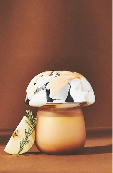 Cheena Harvest Woody Leather & Leaves Glass Mushroom Candle